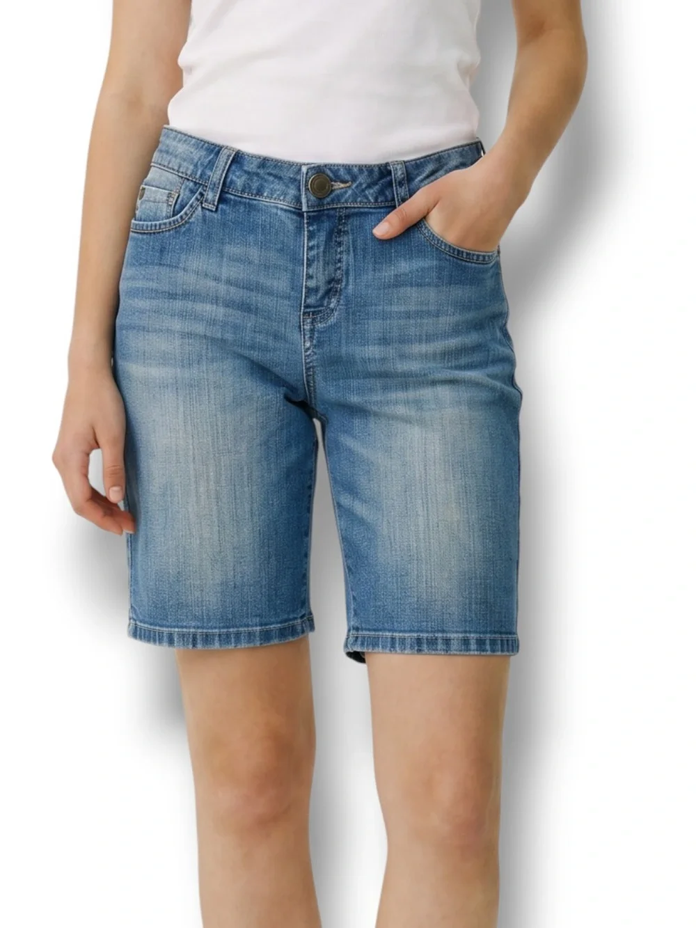 4/$20 Route 66 Denim Bermuda Shorts Size 2 Light Wash Mid Rise Stretch Jean